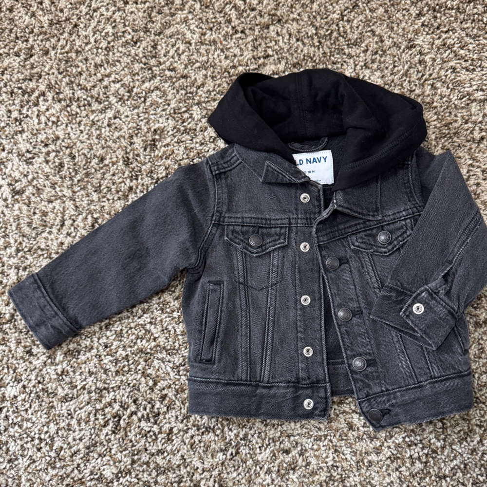 Old Navy Kids Black Denim Jacket with Hood